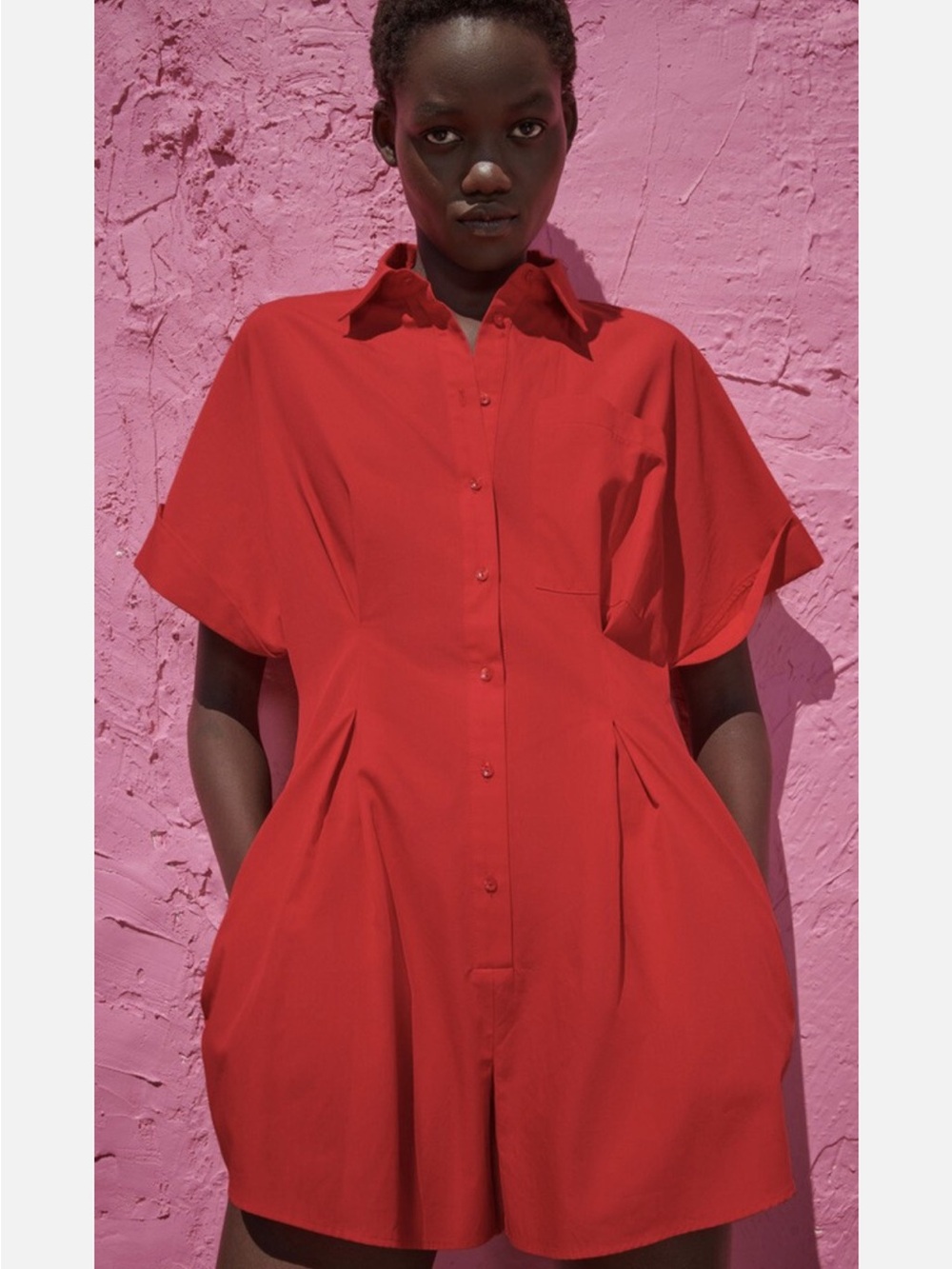 Zara Red Button-Front Short Sleeve Romper